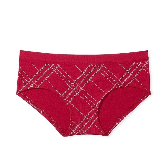 Victoria's Secret Seamless & Foil Lace Hiphugger Red Lacquer Logo Plaid M NEW - Picture 2 of 6